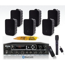 6 Li Duvar Hoparlörlü El Mikrofonlu Bluetooth Anfi Ses Sistemi Seti