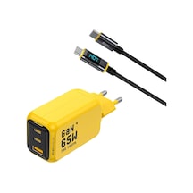 Aohi Youth 3 Portlu 65w Şarj Adaptörü, Led Ekranlı 140w Hızlı Şarj Kablosu Seti