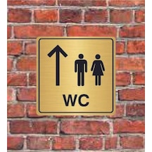 Wc İleride Yazılı Metal Yönlendirme Levhası 15x15 Cm Altın