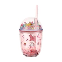 Mınıso Sanrio Lisanslı Boncuklu Kapaklı Pipetli Plastik Şişe 435ml - Pembe