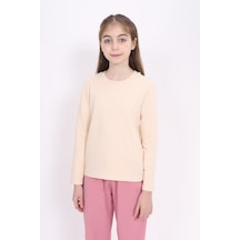 Toontoy Kids Toontoy Kız Çocuk Bisiklet Yaka Uzun Kollu Tişört Bej