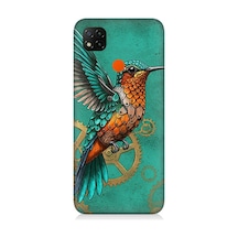 Xiaomi Redmi 9c Uyumlu Turkuaz Zeminde Sinek Kuşu Desenli Silikon Kılıf Çok Renkli
