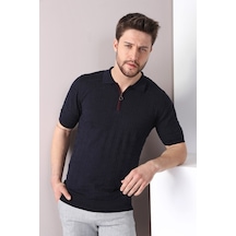 Ferraro Lacivert Polo Yaka Fermuarlı Erkek Pamuk Triko T-Shirt-Lacivert (417942175) Lacivert