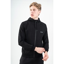 Maraton Comfort Erkek Kapüşonlu Siyah Eşofman Üstü Siyah