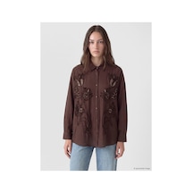 LC Waikiki Alıta Cıty Farkıyla Lcw Modest Kahverengi Nakışlı Kadın Gömlek Tunik Kahverengi - 931676251 Kahverengi