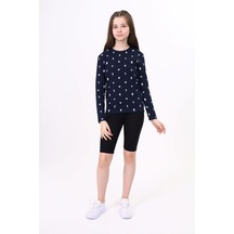 Toontoy Kids Toontoy Kız Çocuk Baskılı Bisiklet Yaka Uzun Kollu Tişört Lacivert