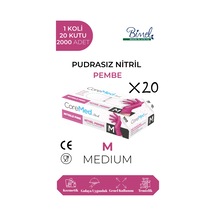 Nitril Pembe Pudrasız Muayene Eldiveni M - 1 Koli-20 Paket-2000'li