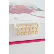 Kadın Vip Seri Özel Tasarım Baget Zirkon Taşlı 6'lı Küpe Seti 034