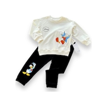 6-9-12-18 Ay Ördek Baskılı Pamuk Penye Kumaş Erkek Bebek Takımı Siyah Siyah