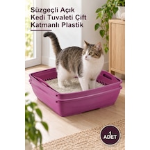 1 Adet Süzgeçli Açık Kedi Tuvaleti Çift Katmanlı Plastik