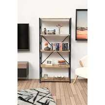 Tr 5 Raflı Kitaplık Metal Çerçeveli Modern Raf - Çalışma Odası, Ofis, Salon Kitaplığı Ve Evrak Rafı Atlantik Diğer