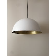 Mylights Modern Spor Avize 40 Cm Beyaz  Içi Altin Sarkit