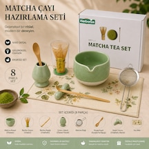 Herbarius 8 Parça Çiçek Desenli Balık Sırtı Kabartmalı Mint Yeşili Renk Matcha Çayı Hazırlama Seti - Geleneksel Japon Matcha Seti