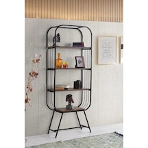 Dekoratif Büyük Duvar Rafı Kitaplık 4 Katlı Siyah-Ceviz Kurulu Gönderilir