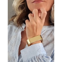 Dikdörtgen Köşeli Gold Molted Kelepçe Çelik Bileklik Gold