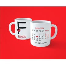 Sevgililer Gününe Özel F Harfi İsimli Takvimli Baskılı Kupa Bardak