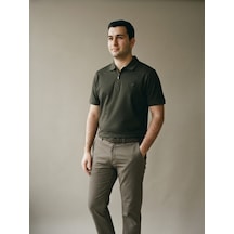 Maccali Erkek Haki Pamuklu Dokulu Rahat Kalıp Polo Yaka Tişört