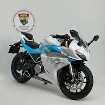 Cfmoto 250sr 1:12 Sesli Işıklı Diecast Motosiklet Modeli - Beyaz Mavi