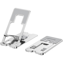 Cbtx Evrensel Alüminyum Alaşımlı Katlanabilir Cep Telefonu Tablet Tutucu Masaüstü Cep Telefonu Braketi Standı - Gümüş