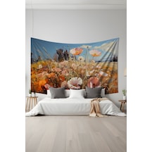 Çiçek Bahçesi Desenli Duvar Halısı Duvar Örtüsü Tapestry Süet Dokulu Kumaş