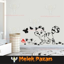 Sevimli Kedi Ve Fare Çocuk Odası Duvar Sticker