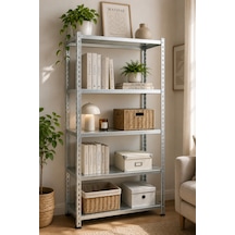 Çelik Raf 5 Katlı 43x60x200 Dekoratif Raf Sistemleri, Depo Rafı, Arşiv Rafı, Kiler Rafı Gri