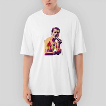 Queen Freddie Mercury Portre Oversize Beyaz Tişört