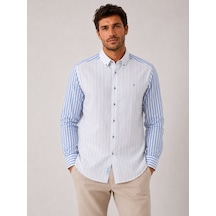 Slim Fit Uzun Kol Keten Likra Çift Desen Cepsiz Hediye Kutulu Erkek Gömlek Fs-004577 - Açık Mavi-3320 Açik Mavi
