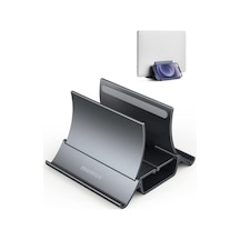 Momax Dikey Dizüstü Bilgisayar Standı Tutucu, Arch Gravity Otomatik Kilitleme Tutucu Depolama Yuvası, Masa Düzenleyici İçin Yer Tasarrufu, Tüm Macbook/ipad/dell/chromebook'a Uyar, Çift Dizüstü