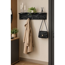 Sulorahome 5'li Duvar Askılığı Ve Raflı Portmanto Siyah Mermer Desenli 80 Cm