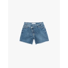 Koton Asimetrik Düğme Detaylı Cepli Mini Denim Şort Orta İndigo 5sal40295md Indigo