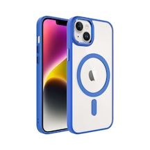 Apple iPhone 14 Plus Uyumlu Wireless Şarj Özellikli Klfs Krom Magsafe Silikon Kılıf-mavi Mavi