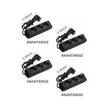 Viko 3'lü Üçlü Priz Topraklı Kablolu Siyah 5 Beş Metre 4 Adet