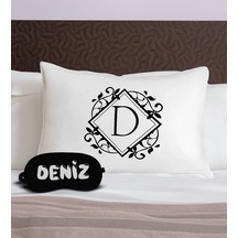Bk Gift Kişiye Özel Baş Harf Tasarrımlı Pamuklu Yastık Kılıfı Ve Göz Bandı Uyku Seti-1, Tasarım Ev Tekstili, Uyku Bandı, Ev Hediyesi