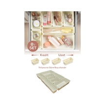 8'li Set Ayarlanabilir Çekmece Içi Düzenleyici Kutu Uzayıp Kısalabilen Organizer Seti 4a2b1c1d Krem