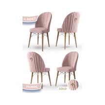 Canisa Ritim Serisi, 1.sınıf Babyface Kumaş, Doğal Ahşap Ayak, Beyaz Kafesli 4 Adet Pembe Sandalye Sandalye Pembe Ayaklar Doğal Ahşap
