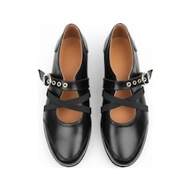 Ne&ve Shoes Siyah Rugan Çapraz Lastikli Tokalı Kadın Günlük Şık Ve Rahat Babet