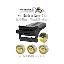 Koli Bant Kesicisi Ve Koli Bandı 100 Metre 3 Adet Kesme Aparatı Plastik Gövdeli Metal Kesme Uçlu Bant Kesme 3 Adet