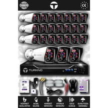 Turkno 24 Kameralı Karia 24 Dış Kamera Set 100 GB HDD Full HD Gece Görüşlü Güvenlik Kamerası Sistemi