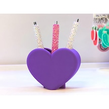 3d Baskı Kalp Şekilli Kalemlik - Masaüstü Organizer - Mor Çok Renkli
