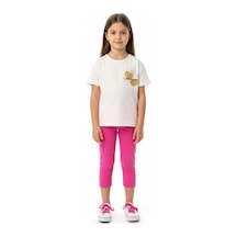 Toontoy Kids Toontoy Kız Çocuk 2'li Kapri Tatylı Takım Bisiklet Yaka Kısa Kollu Baskılı Tişört - Beli Lastikli Kapri Tayt 25026 Orkide