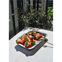 1 Adet Paslanmaz Çelik Meze Küveti Servis Meze Tabağı 29x18,5 Cm Gümüş