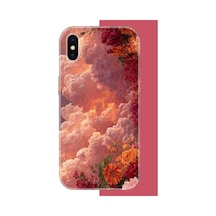 İphone X-xs Uyumlu Kırmızı Bulut Ve Çiçekler Uv Baskılı Silikon Kılıf Renkli