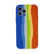 Newface - 784 - iPhone Uyumlu 12 Pro Kılıf Ebruli Lansman Silikon - Csmo-tex - - Mavi-turuncu