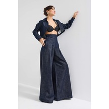 Itsbasic Kadın İndigo Renk 7w5-50 Süper Palazzo Fit Yüksek Bel Özel Tasarım Denim Jean