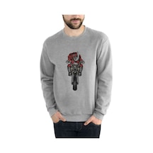 Motor Noelbaba Kuru Kafa Rock Metal Baskılı Gri Erkek Sweatshirt