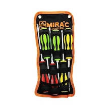 Bez Çantalı Renkli - Kauçuk Kaplama Saplı Darbeli 6lı Set Çift Taraflı Tornavida Takımı