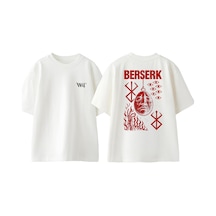 Thewert Berserk Göz Yaşı Tasarım Sırt Baskılı Pamuk Beyaz Oversize T-shirt