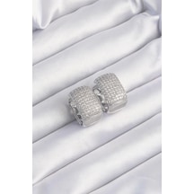 Pirinç Gümüş Renk Zirkon Taşlı Minimal Halka Küpe Çok Renkli