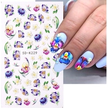 Mor Çiçek 5 D Manikür Dekorasyon Için Holigrafik Yaprak Su Çıkartmaları 5 D-k226